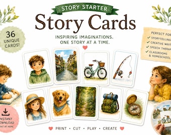Storytelling Cards for Kids | Printable Creative Writing Prompts | Watercolor Story Cards