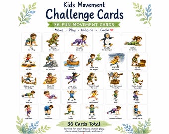 Kids Movement Cards | Animal Walks, Imagination Challenges (Digital Download)