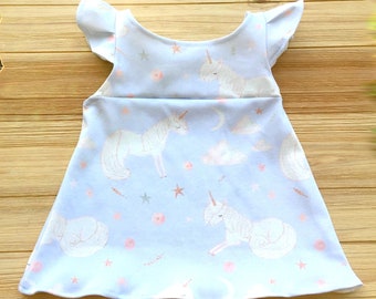 Sweet Unicorn Girls Dress, Toddler Unicorn Dress, Organic Baby Dress, Kids Unicorn Dress, Organic Cotton Baby Dress, Unicorn Sky Dress