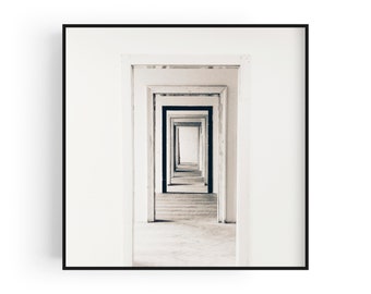 White / Infinity Doors | Square Prints | 1:1 Art | Cityscape Artwork | Illusionary Artwork | Minimalist Wall Art | Contemporary Artwork