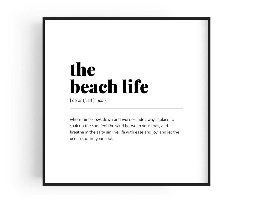 The Beach Life Definition Square Digital Art Prints Coastal Dictionary