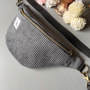 Personalized Fanny Pack with Zodiac Signs - Dark Grey Corduroy