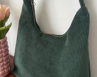 Sac Hobo - Vert velours côtelé / Sac souple