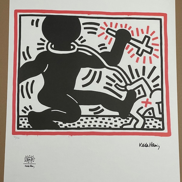 KEITH HARING - signed lithograph contemporary art, certificate (coa), limited edition , 70 x 50 cm wallart decoration print lithography.