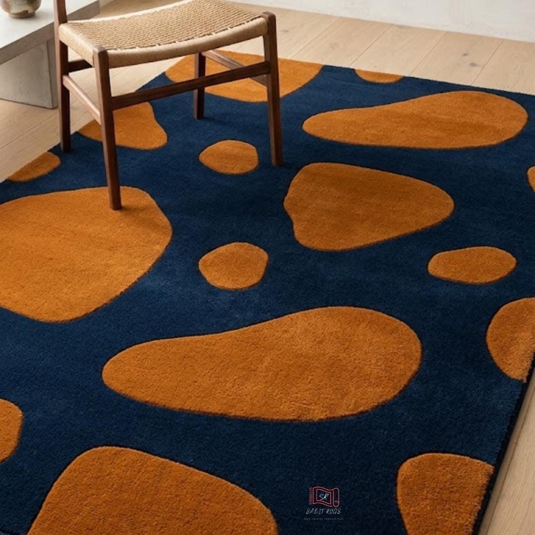 Navy Rust Rug Navy Blue Rust Abstract Rug Hand Tufted Wool Modern Area Rug Mid ...