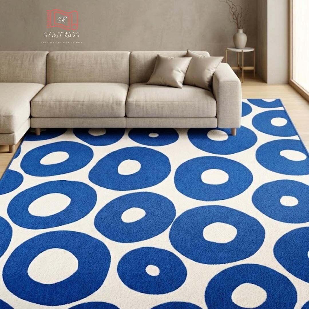 Blue Geometric Hand Tufted Wool Rug, Modern Abstract Area Rug ...