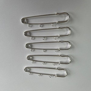 Kilt Pin Brooch 5cm with 3 Loops Jewellery making Silver Plated Pack of 5