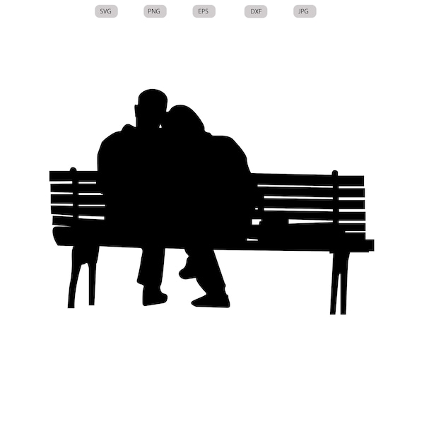 Couple on bench silhouette - Etsy Nederland