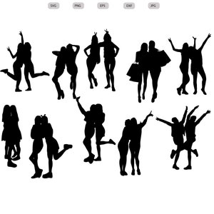 女性の親友 SVG - 女性の親友のシルエット - 友達 SVG バンドル - 友達グループ カット ファイル - 友達 クリップアート - svg-eps-dxf-png-jpg