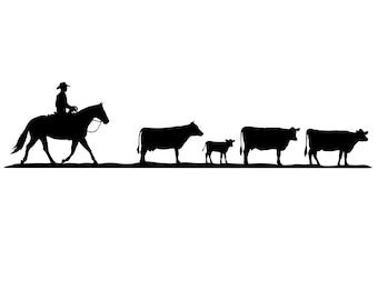 Cattle Drive Svg - Cattle Drive Silhouette - Cowboy svg -Cowboy Horseback Rider SVG File - svg - eps - dxf - png - jpg