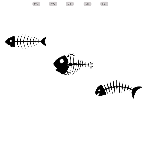 Fishing SVG File - Fish Bones SVG File - Fish Skeleton SVG File - Fish Bones Silhouette - Fish Bones svg bundle - svg - eps - dxf - png- jpg