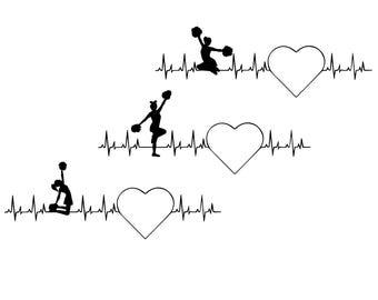 Cheerleader Heartbeat Svg - Cheerleader Silhouette - Cheerleader svg - Cheerleader Cut File - Cheerleader Clipart- svg-eps - dxf - png - jpg