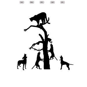 Caça ao puma com cães Svg - Caça ao puma com cães Silhueta - Caça ao puma com cães Arquivo de corte - svg - eps - dxf - png - jpg