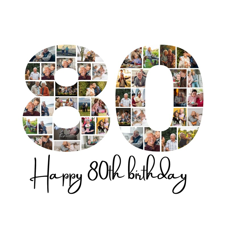 80th Birthday Photo Collage Template, Editable in Canva ,number 80 ...