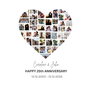 Heart Photo Collage, Editable In Canva ,Wedding Anniversary Gift, DIY Anniversary Birthday Gift