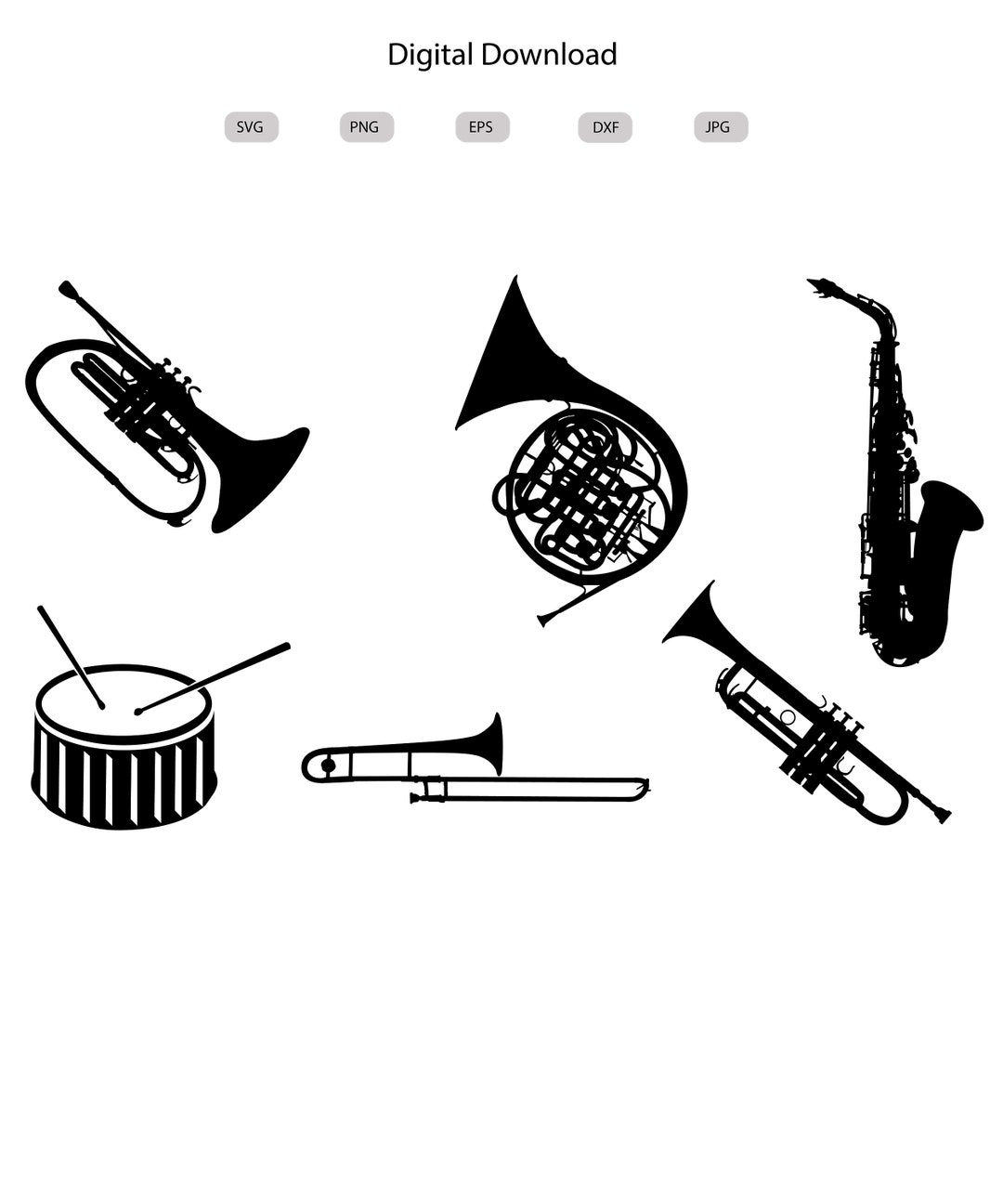 Marching Band Instruments Svgmarching Band Instruments Silhouettemarching Band Instruments