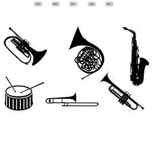 Marching Band Instruments Svg-Marching Band Instruments Silhouette-Marching Band Instruments CutFile-Instruments Clipart-svg-eps-dxf-png-jpg