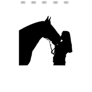 Meisje kussen paard SVG clipart-paardenliefhebber-familie huisdier SVG-paard silhouet clipart-paard digitale download-paardenliefhebber-meisje en haar paard