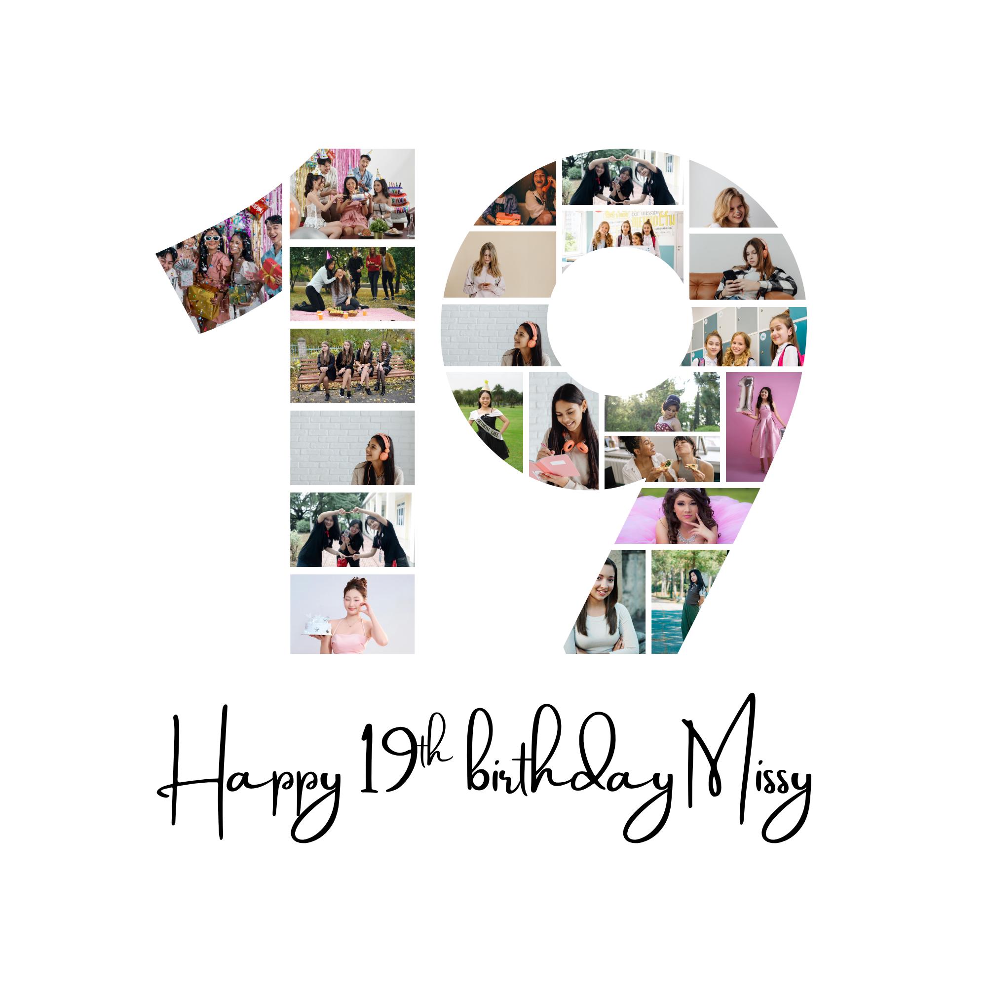 19th Birthday Photo Collage Template, Editable in Canva ,number 19