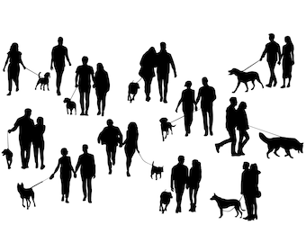 Couples with Dog Svg - Couples with Dog Silhouette - Couples with Dog Cut File -  Dog Walking Clipart - svg - eps - dxf - png - jpg