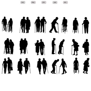 Casal de idosos caminhando Svg - Silhueta de casal de idosos caminhando - Vovô svg design - Arquivo de corte da vovó - svg - eps - dxf - png - jpg
