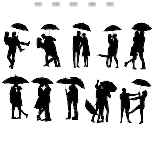 Couples in an Umbrella Svg - Couples in an Umbrella Silhouette - Couples in an Umbrella Cut File - Heart Clipart-svg - eps - dxf - png - jpg