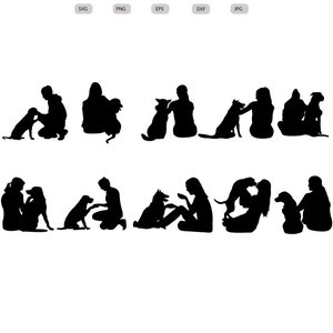 People and Dog Svg - People and Dog Silhouette - People and Dog Cut File - People and Dog Clipart - svg - eps - dxf - png - jpg