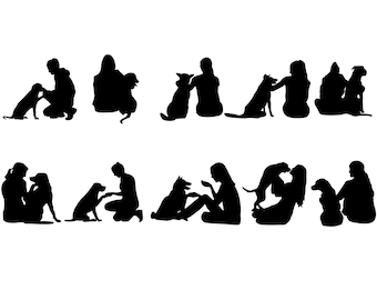 Menschen und Hund Silhouette - Mensch und Hund Schnittdatei - Mensch und Hund Clipart - svg - eps - dxf - png - jpg