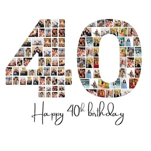 Modelo de colagem de fotos de 40º aniversário, editável no Canva, colagem do número 40, 40º aniversário, presente de aniversário faça você mesmo