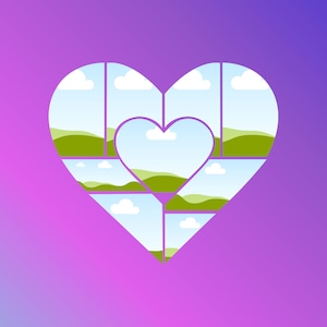 Cornici per collage di foto a forma di cuore, modificabili in Canva, modelli di banner, cornici mockup, modelli Canva modificabili, modelli di stampa