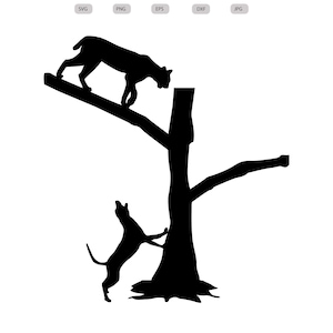 Rotluchs Baumhunde Jagd Silhouette - Rotluchs Baumhunde bei der Jagd Clipart - svg - eps - dxf - png - jpg -