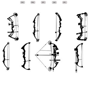 Arco compuesto Svg - Silueta de caza - Paquete svg arco y flecha -Archivo de corte de arco y flecha - Imágenes prediseñadas de tiro con arco - svg - eps - dxf - png - jpg