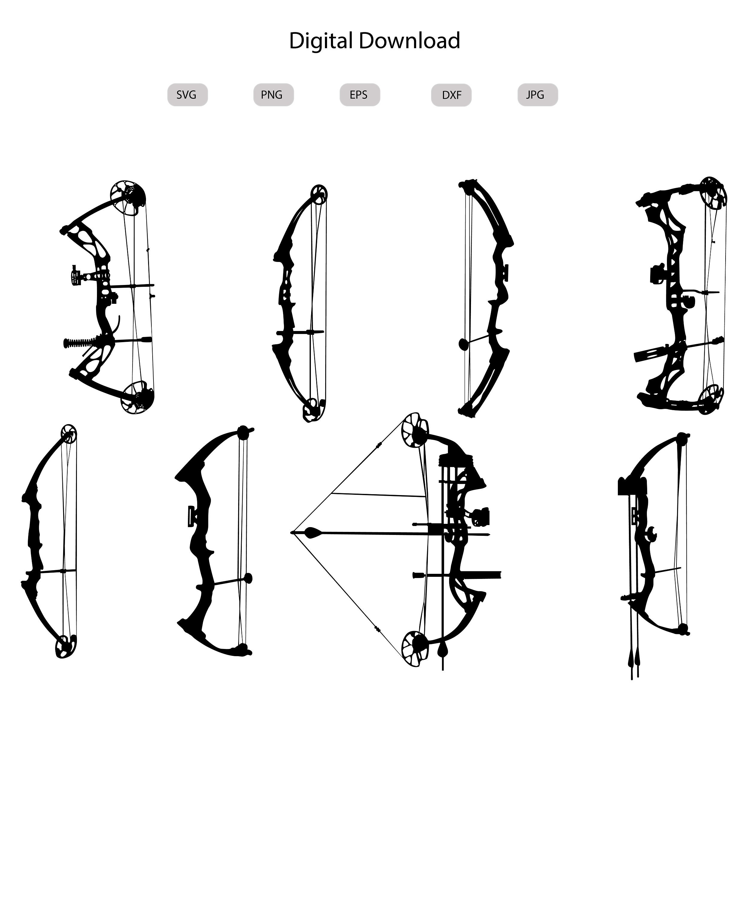 Compound bow svg hunting silhouette bow and arrow svg bundle bow and