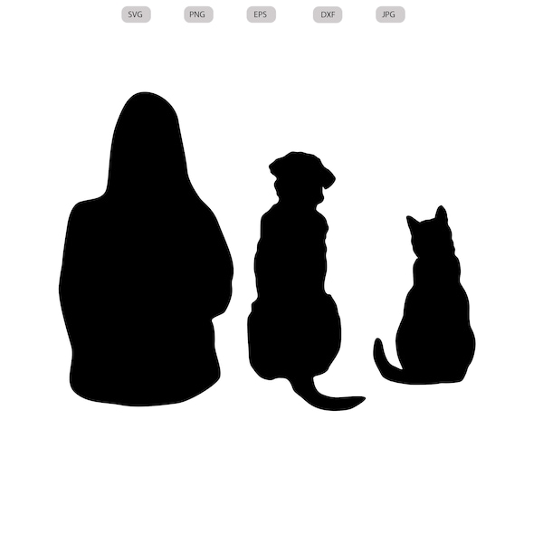 Fille avec chat et chien SVG-Fille avec chat et chien Silhouette-Fille avec chat et chien Cut File-Fille avec chat et chien Clipart-svg-eps-dxf-png-jpg