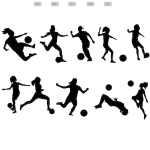 Vrouwelijke meisje voetballer Svg-Vrouwelijk meisje voetballer Silhouette-Vrouwelijk meisje voetballer Cut File-Soccer Clipart-svg-eps-dxf-png-jpg