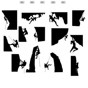 Escalada en roca Svg - Silueta de escalada en roca - Paquete svg de escalada en roca - Archivo de corte de escalada en roca - Escalada en roca Clipart-svg-eps-dxf-png-jpg