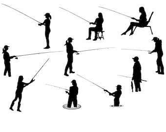 Woman fishing Svg - Woman fishing Silhouette - Fishing Cut File - Girl fishing Clipart - svg - eps - dxf - png - jpg