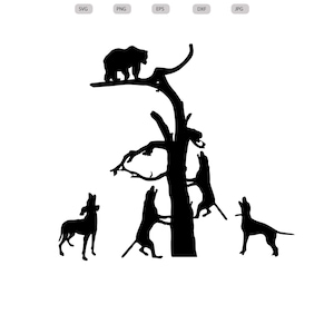Bär bei der Jagd mit Hund Silhouette - Bär bei der Jagd mit Hund Datei - Bär bei der Jagd Clipart - svg - eps - dxf - png - jpg