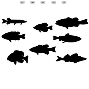 Fish Svg - Bass Silhouette - Pike svg - Bluegill svg- Crappie Cut File - Walleye Clipart-Trout svg - svg - eps - dxf - png - jpg