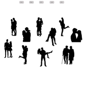 Coppie Svg - Silhouette di coppie - Bundle di coppie in formato SVG - Design in formato SVG di coppie - File di taglio di coppie - Clipart di coppie - SVG - Eps - Dxf - PNG - jpg