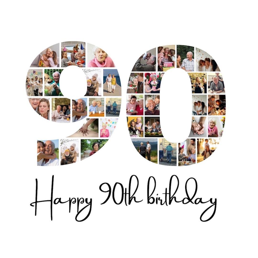 90th Birthday Photo Collage Template, Editable in Canva ,number 90 ...