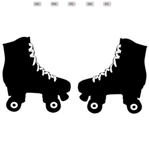 May include: A pair of black roller skates with white laces. The skates are side by side and facing the same direction.