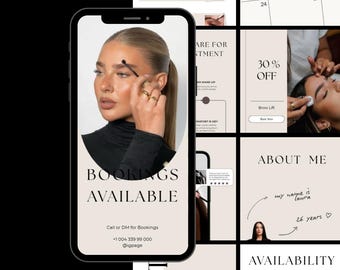 50 plantillas para historias de Instagram de levantamiento de cejas | Canva totalmente editable | Kit para redes sociales de Brow Artist