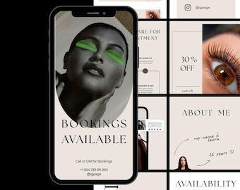 50 Lash Lift Instagram Story Templates | Fully Editable Canva | Lash Artist Social Media Kit
