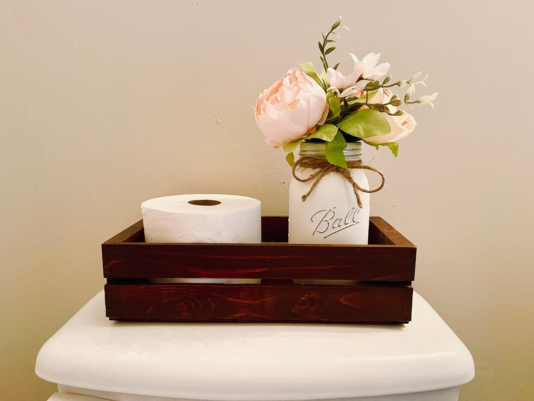 Toilet Paper Crate With Mason Jar, Farmhouse Bathroom Decor, Toilet