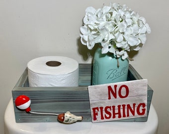 Funny Bathroom Decor Box, No Fishing, Woodsy Lakehouse Toilet Paper Holder