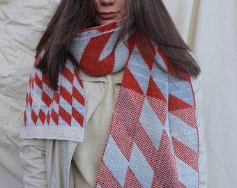 Handmade 'Rust' Geometric Lambswool Scarf