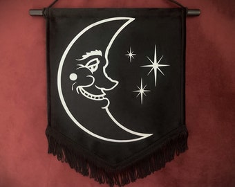Moon handmade black velvet banner