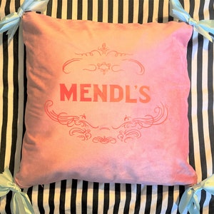 Mendl's Grand Budapest Hotel Velvet Pink Handmade Cushion Cover Quirky Gift Idea Pastel Style Home Mendls Wes Anderson 16"x16"