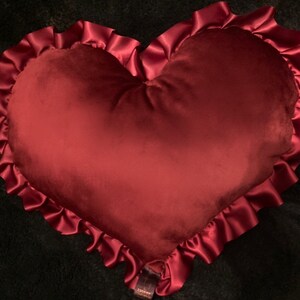 Plush Stuffed Velvet Heart with Satin Ribbon Frill Handmade Cushion - Custom Colours Available